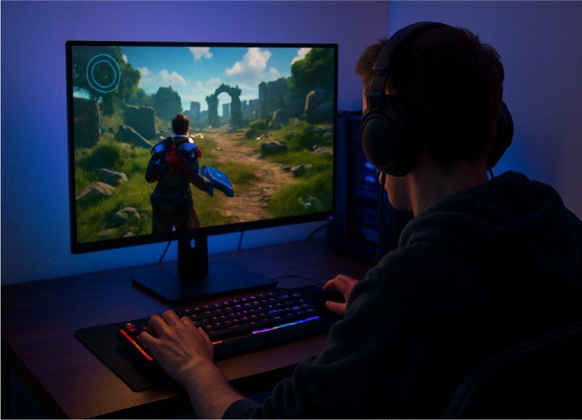 Kid gaming on computer Kid gaming on computer