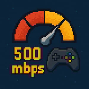 Pixelated 500 mbps with pixelated video game controller Pixelated 500 mbps with pixelated video game controller