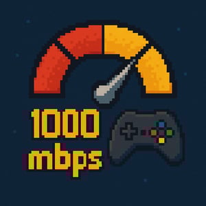 Pixelated 1000 mbps with pixelated video game controller Pixelated 1000 mbps with pixelated video game controller