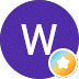 A purple circle with a white "W" and a smaller orange circle with a white star in the bottom right.